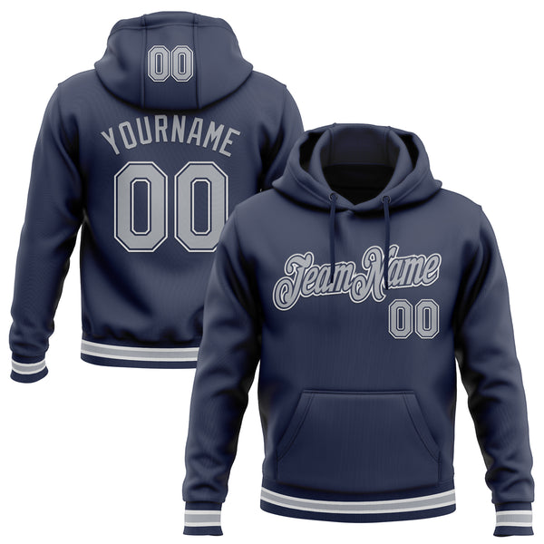 Custom Stitched Navy Gray-White Sports Pullover Sweatshirt Hoodie