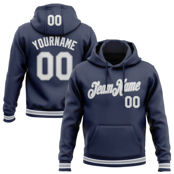 Custom Stitched Navy White-Gray Sports Pullover Sweatshirt Hoodie