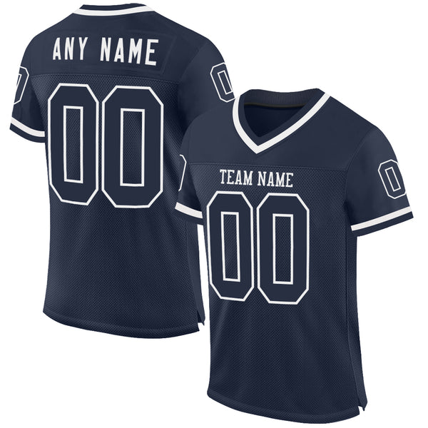 Custom Navy White Mesh Authentic Throwback Football Jersey