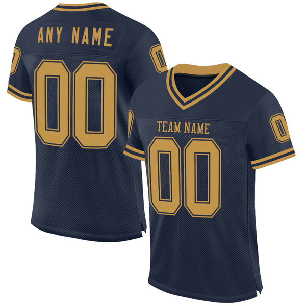 Custom Navy Old Gold Mesh Authentic Throwback Football Jersey