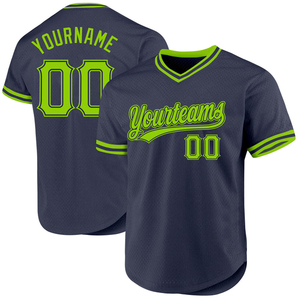 Custom Navy Neon Green Authentic Throwback Baseball Jersey