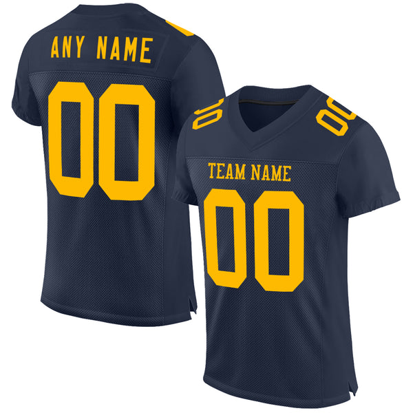 Custom Navy Gold Mesh Authentic Football Jersey