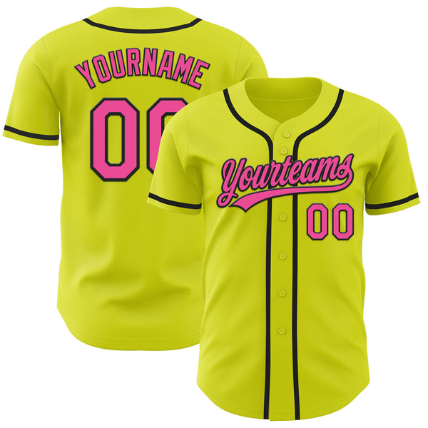 Custom Neon Yellow Pink-Black Authentic Baseball Jersey