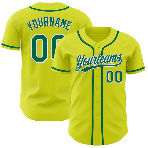 Custom Neon Yellow Kelly Green-White Authentic Baseball Jersey