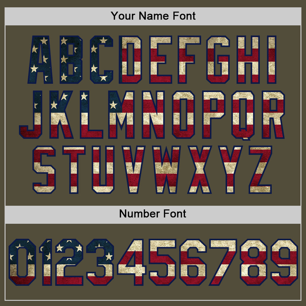 Custom Olive Vintage USA Flag-Navy Mesh Authentic Throwback Salute To Service Baseball Jersey