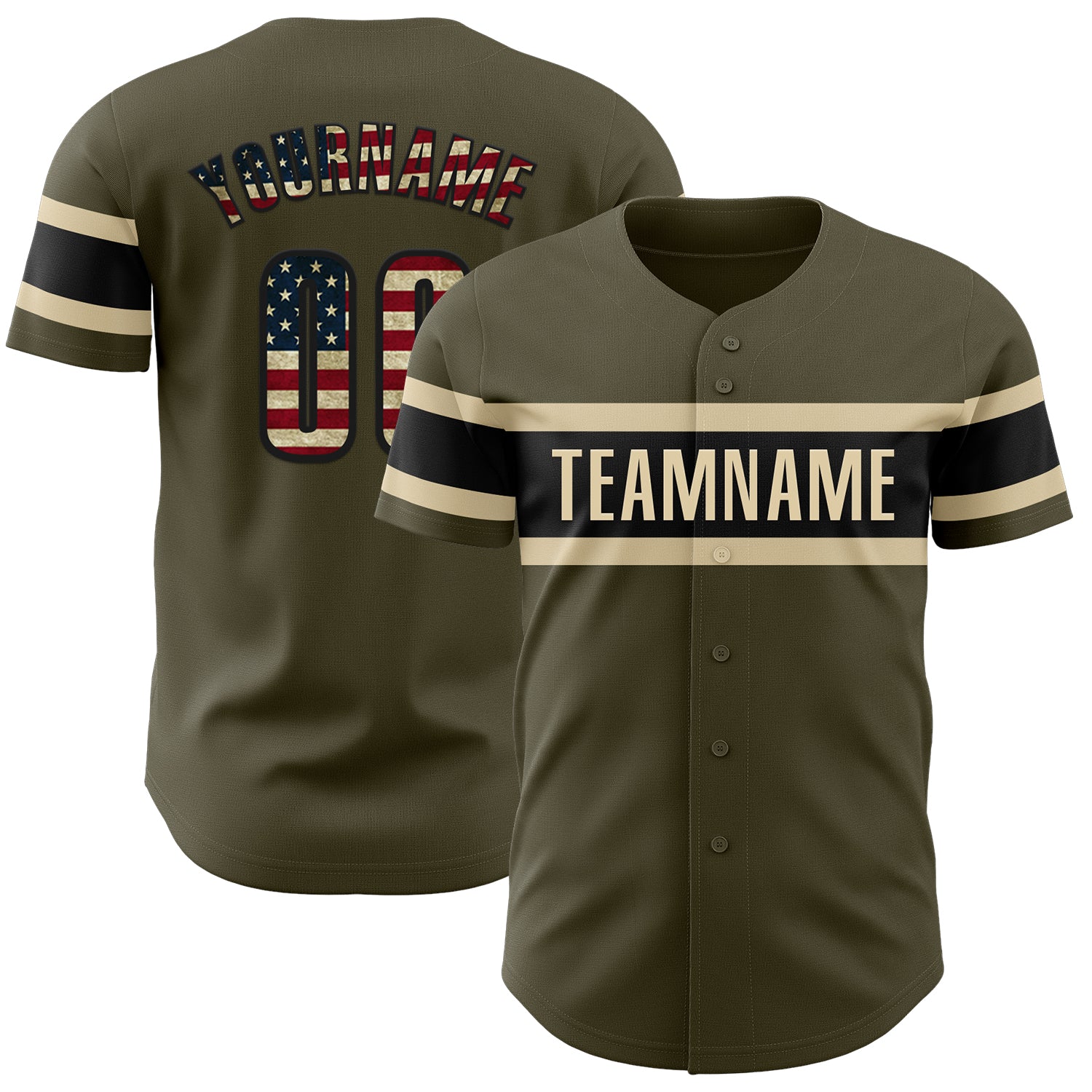 Custom Olive Vintage USA Flag Black-Cream Authentic Salute To Service Baseball Jersey