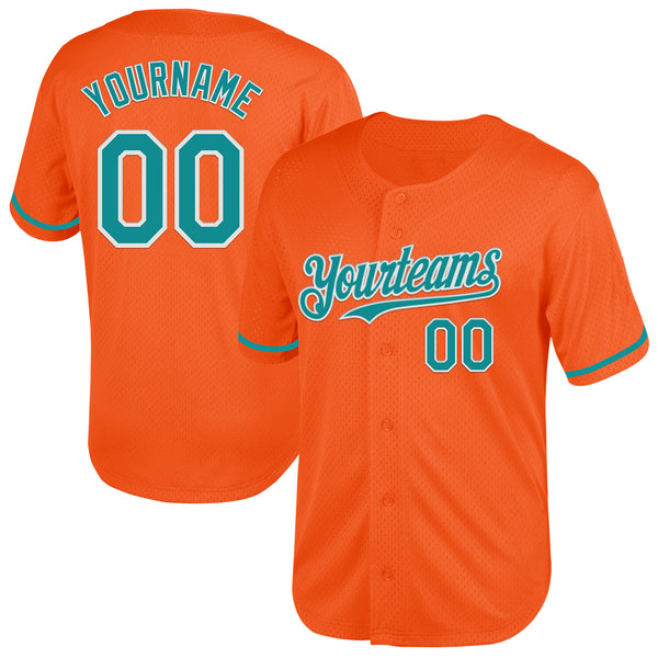 Custom Orange Teal-White Mesh Authentic Throwback Baseball Jersey