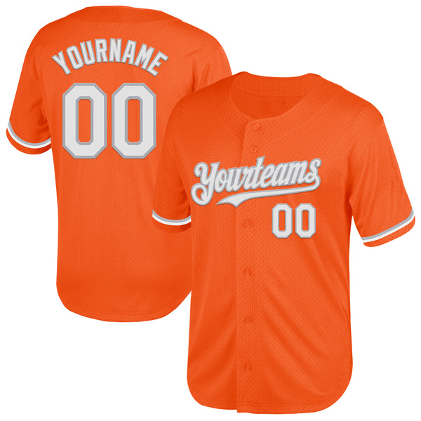 Custom Orange White-Gray Mesh Authentic Throwback Baseball Jersey