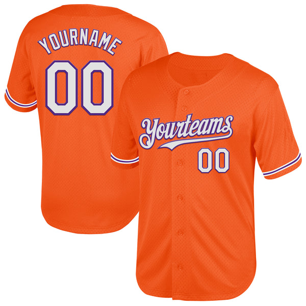 Custom Orange White-Purple Mesh Authentic Throwback Baseball Jersey