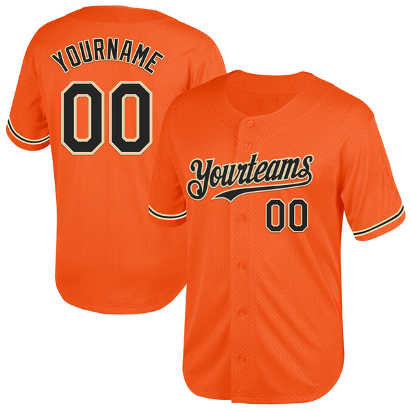 Custom Orange Black-City Cream Mesh Authentic Throwback Baseball Jersey