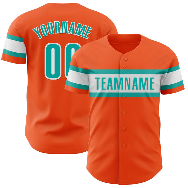 Custom Orange Aqua-White Authentic Baseball Jersey