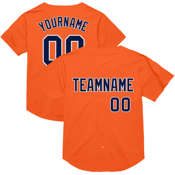 Custom Orange Navy-White Mesh Authentic Throwback Baseball Jersey