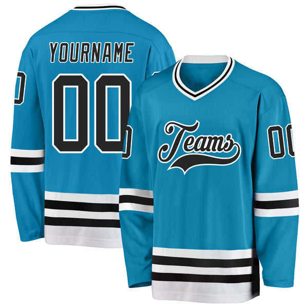 Custom Panther Blue Black-White Hockey Jersey