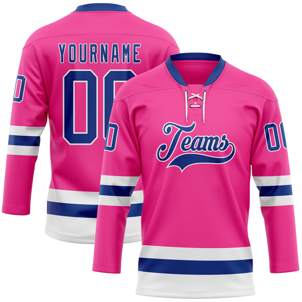 Custom Pink Royal-White Hockey Lace Neck Jersey