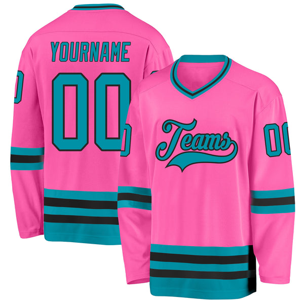 Custom Pink Teal-Black Hockey Jersey