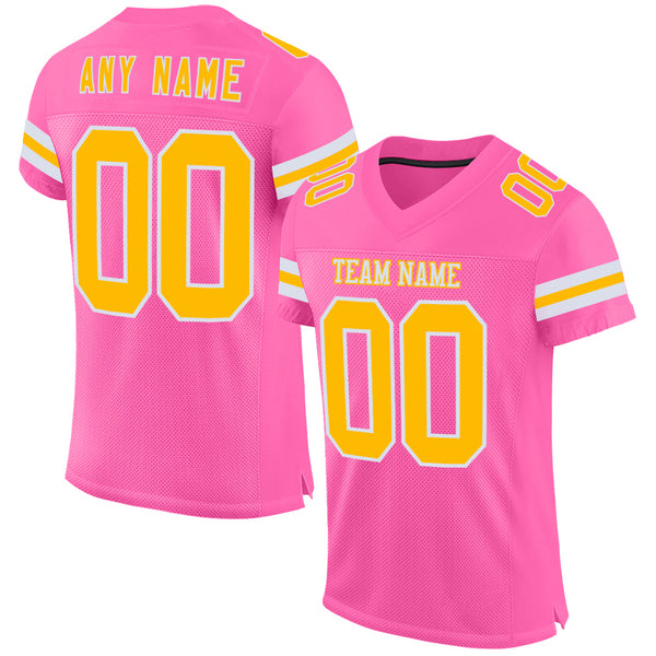 Custom Pink Gold-White Mesh Authentic Football Jersey