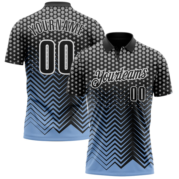 Custom Black Light Blue-Gray 3D Bowling Geometric Shape Performance Polo Shirt