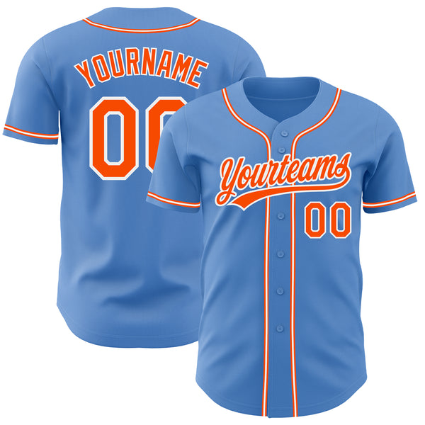 Custom Powder Blue Orange-White Authentic Baseball Jersey