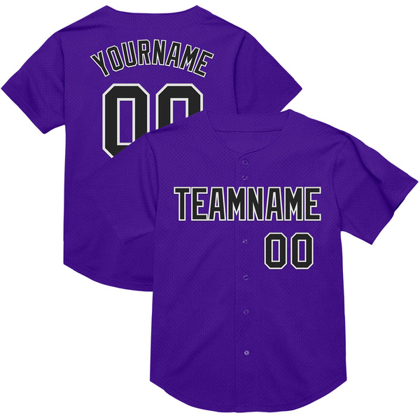 Custom Purple Black-White Mesh Authentic Throwback Baseball Jersey