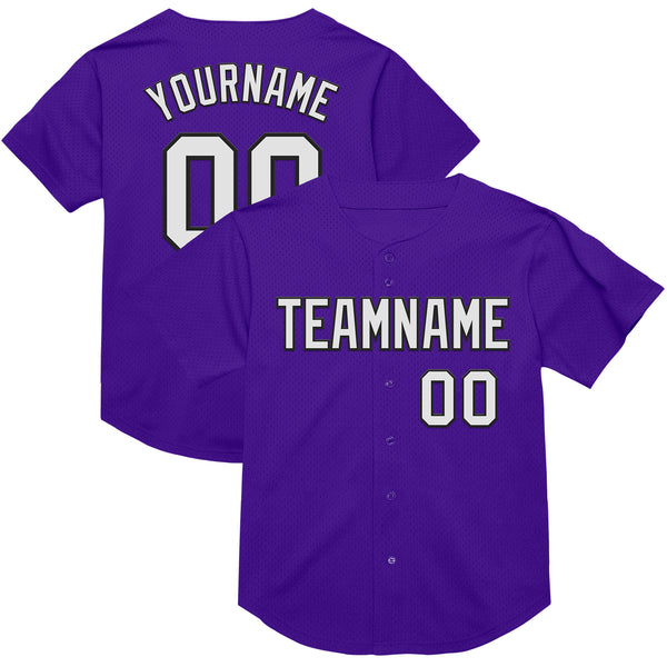 Custom Purple White-Black Mesh Authentic Throwback Baseball Jersey