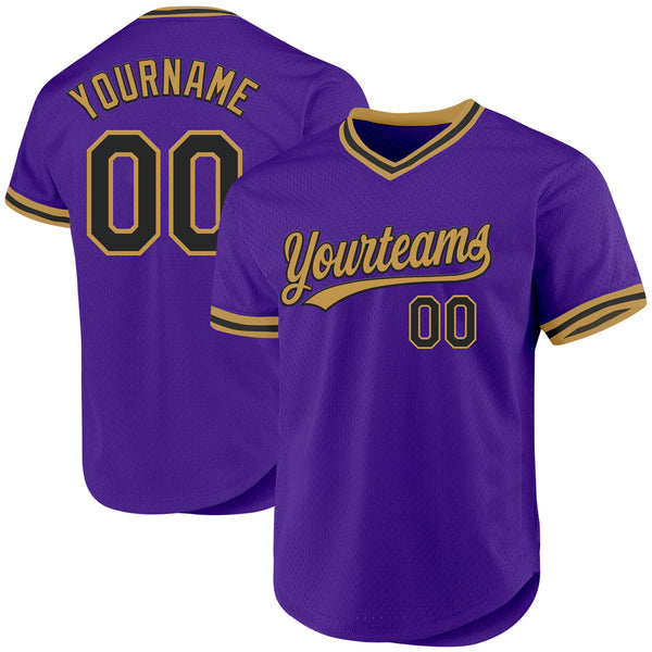 Custom Purple Black-Old Gold Authentic Throwback Baseball Jersey