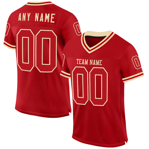 Custom Red Cream Mesh Authentic Throwback Football Jersey