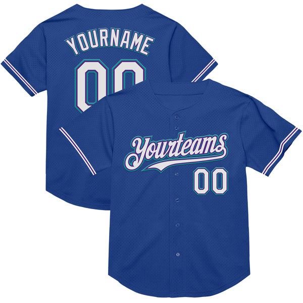 Custom Royal Purple-Teal Mesh Authentic Throwback Baseball Jersey