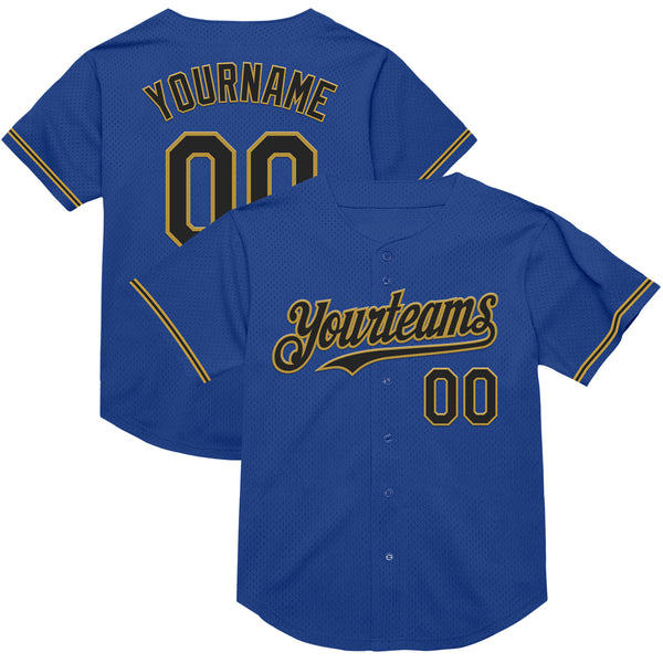 Custom Royal Black-Old Gold Mesh Authentic Throwback Baseball Jersey