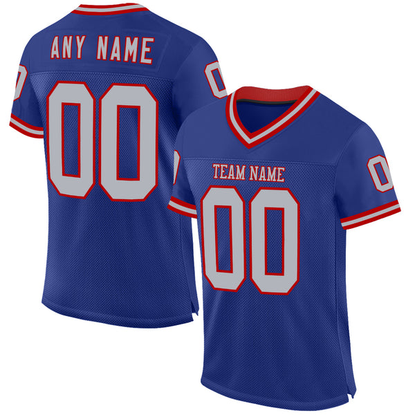 Custom Royal Gray-Red Mesh Authentic Throwback Football Jersey