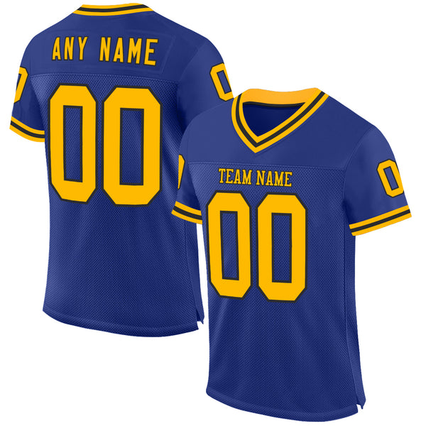 Custom Royal Gold-Black Mesh Authentic Throwback Football Jersey