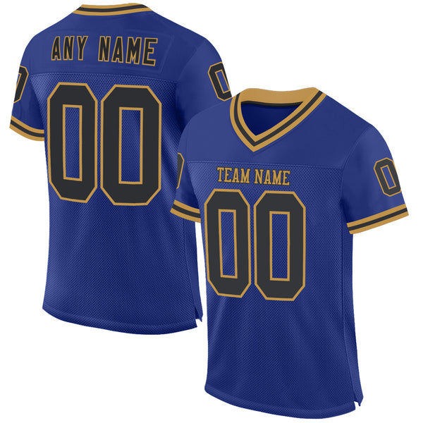 Custom Royal Black-Old Gold Mesh Authentic Throwback Football Jersey