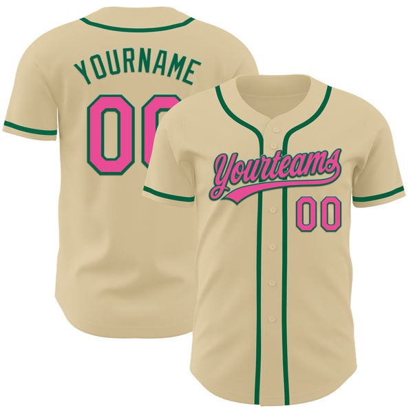 Custom Sand Pink-Kelly Green Authentic Baseball Jersey