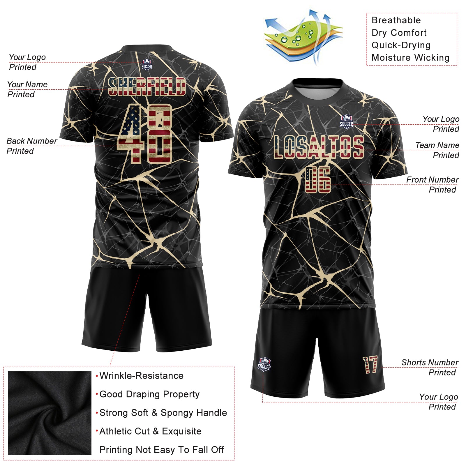 Custom Black Vintage USA Flag-City Cream Sublimation Soccer Uniform Jersey