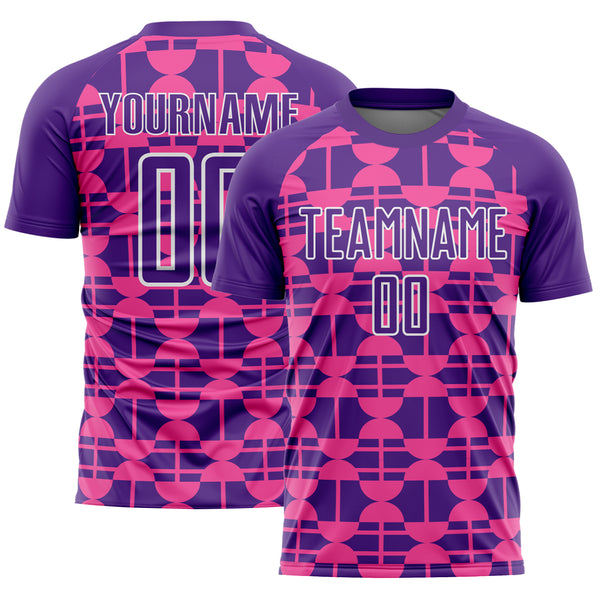 Custom Purple Pink-White Geometric Shapes Sublimation Soccer Uniform Jersey