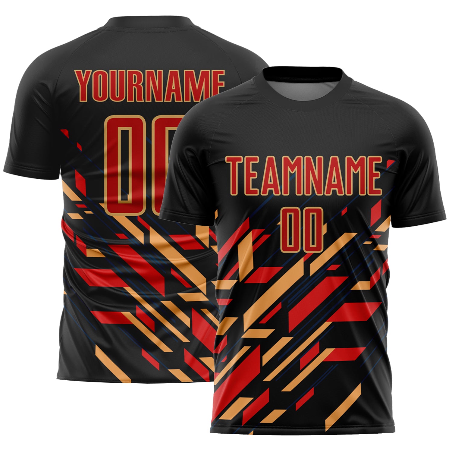 2024 Custom Black Red-Old Gold Lines Sublimation Soccer Uniform Jersey ...