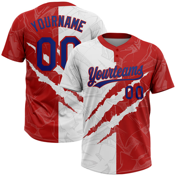 Custom Graffiti Pattern Royal-Red 3D Two-Button Unisex Softball Jersey