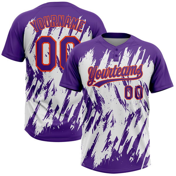 Custom Purple Orange-White 3D Pattern Abstract Sharp Shape Two-Button Unisex Softball Jersey