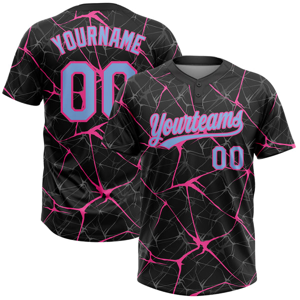 Custom Black Light Blue-Pink 3D Pattern Abstract Network Two-Button Unisex Softball Jersey