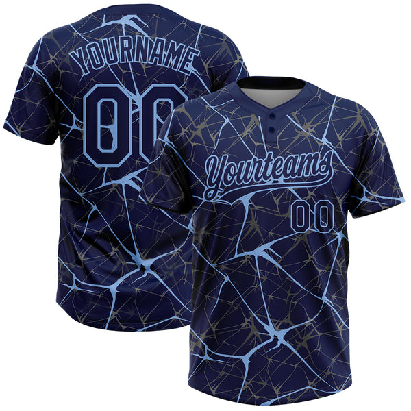 Custom Navy Light Blue 3D Pattern Abstract Network Two-Button Unisex Softball Jersey