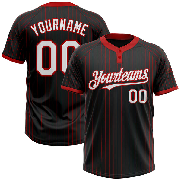 Custom Black Red Pinstripe White Two-Button Unisex Softball Jersey