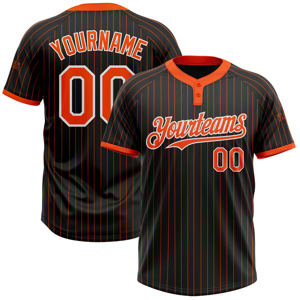 Custom Black Orange Pinstripe White Two-Button Unisex Softball Jersey