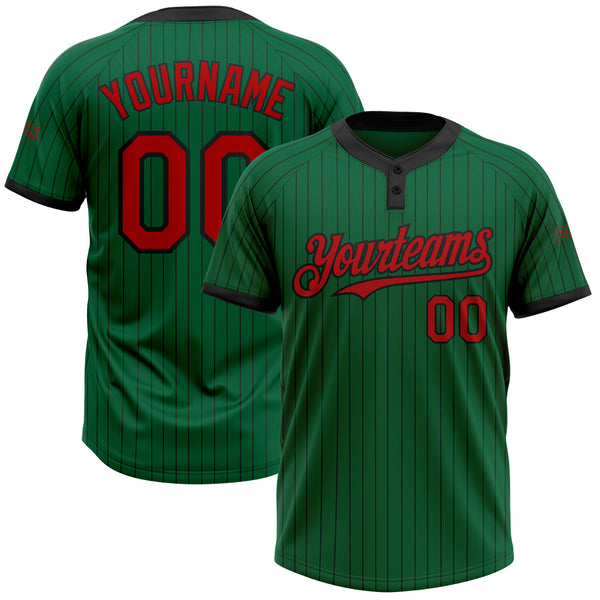 Custom Kelly Green Black Pinstripe Red Two-Button Unisex Softball Jersey