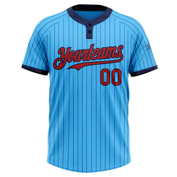 2024 Custom Sky Blue Navy Pinstripe Red Two-button Unisex Softball 