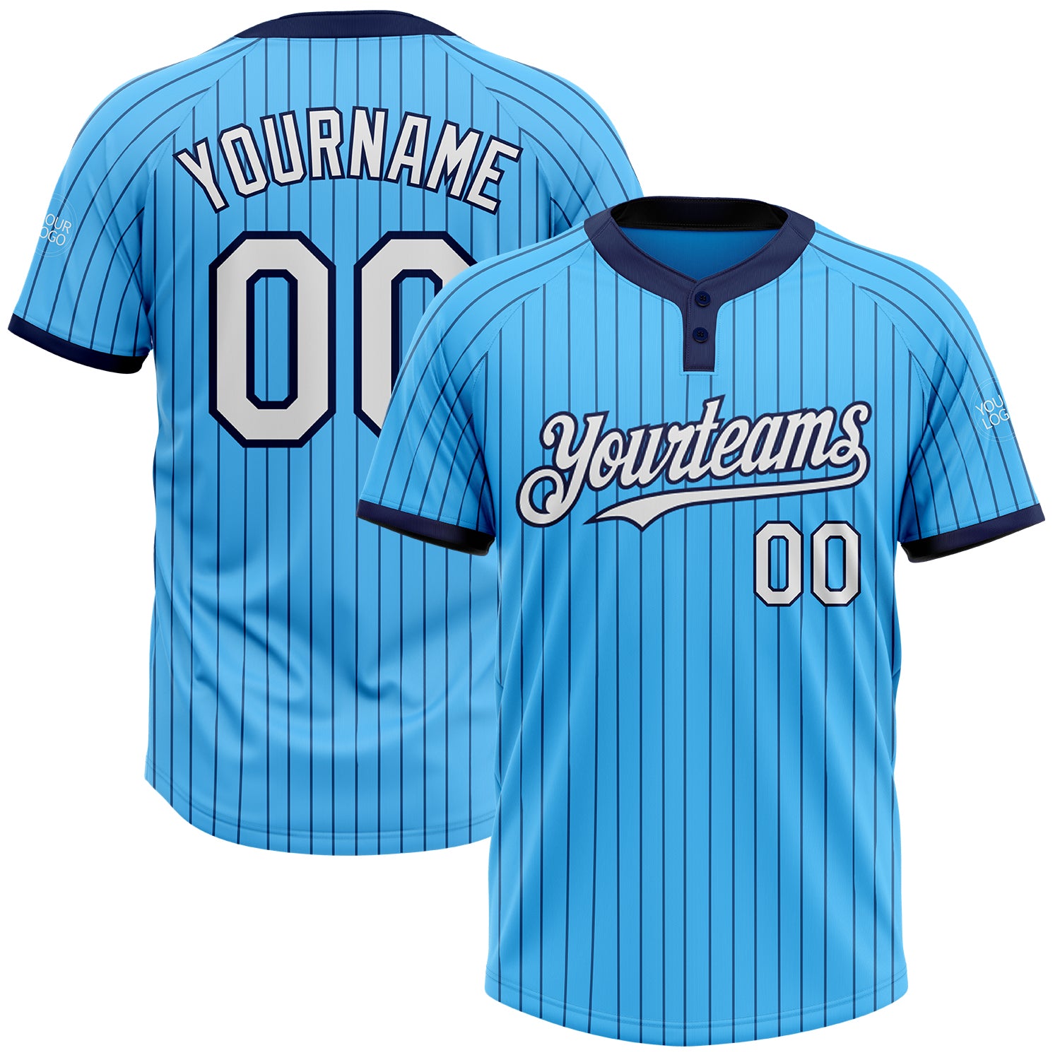 2024 Custom Sky Blue Navy Pinstripe White Two-button Unisex Softball 