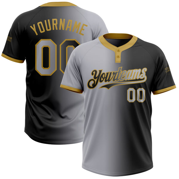 Custom Black Gray-Old Gold Gradient Fashion Two-Button Unisex Softball Jersey