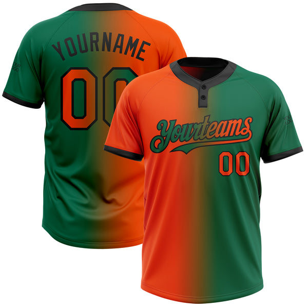 Custom Kelly Green Orange-Black Gradient Fashion Two-Button Unisex Softball Jersey