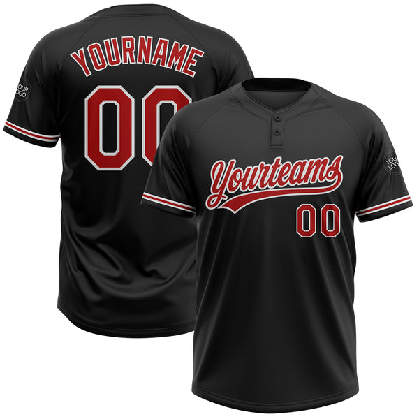 Custom Black Red-White Two-Button Unisex Softball Jersey