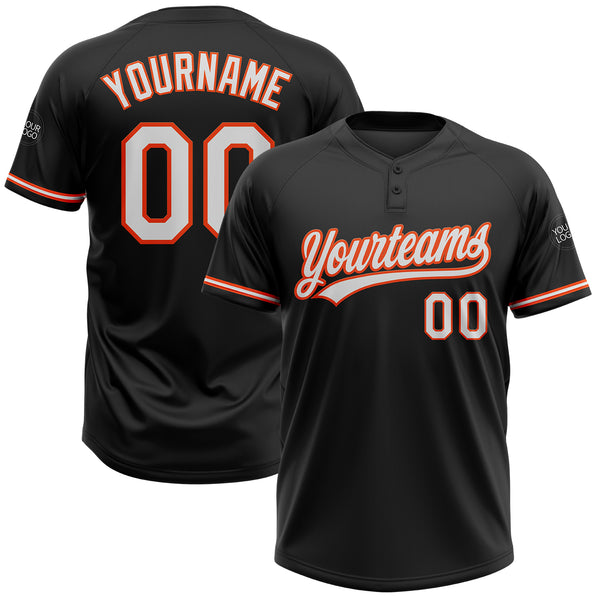 Custom Black White-Orange Two-Button Unisex Softball Jersey