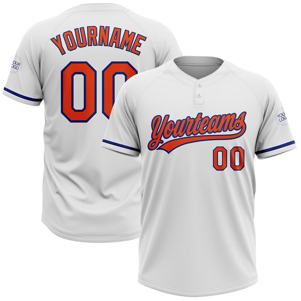 Custom White Orange-Royal Two-Button Unisex Softball Jersey