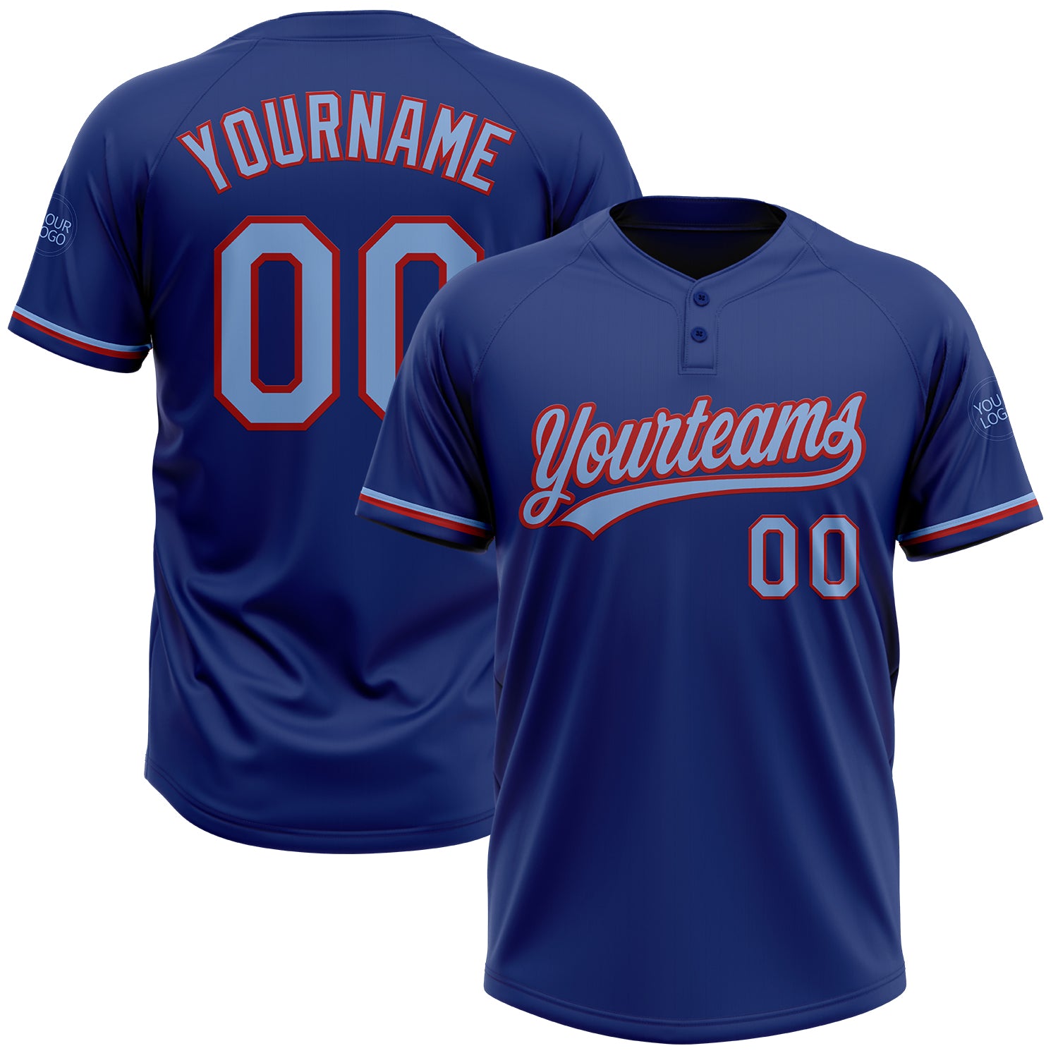 2024 Custom Royal Light Blue-Red Two-Button Unisex Softball Jersey Sale ...